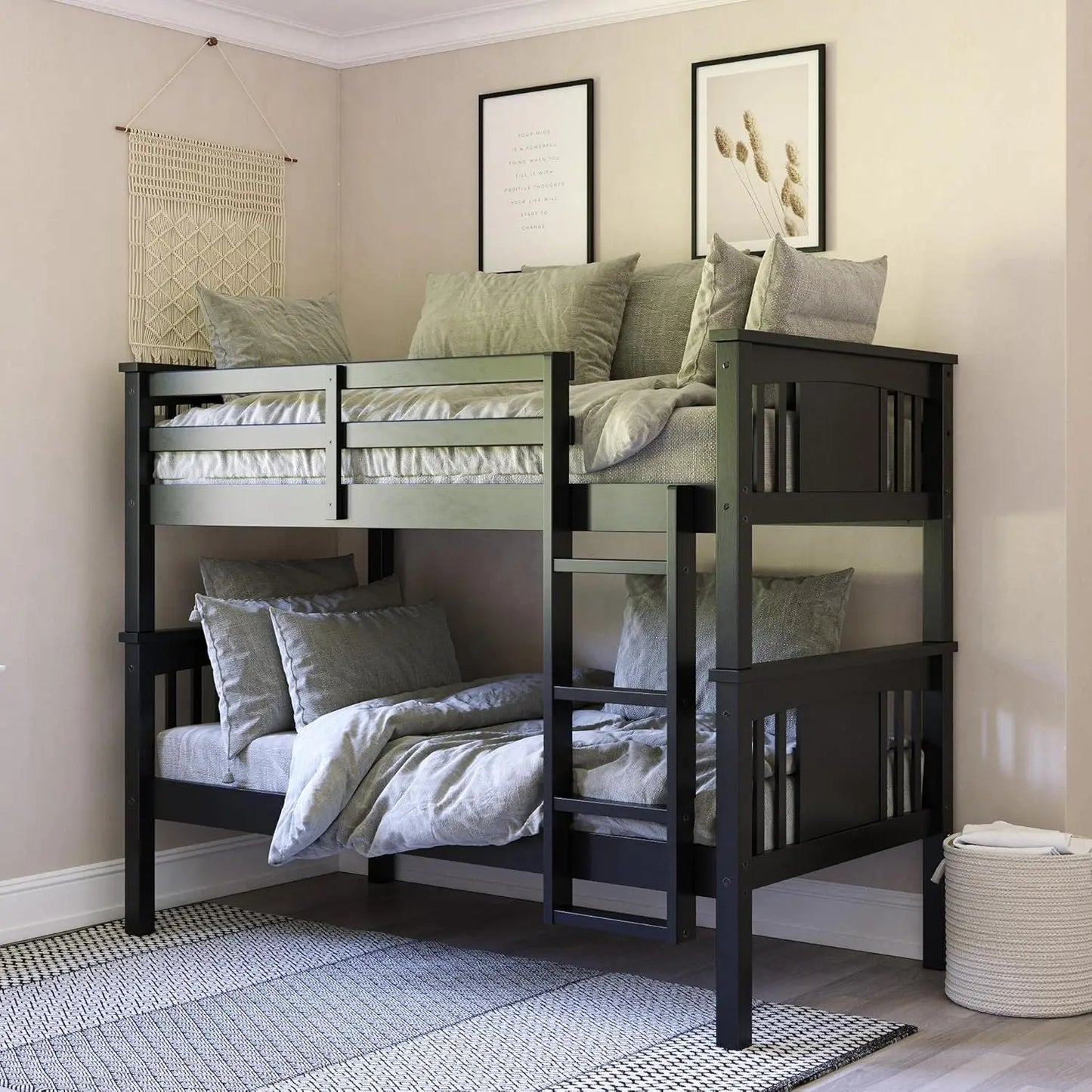 Stackable and Detachable Bed Frames for Kids and Teens, with Ladder, High Guardrail, Wood Slats, No Boxspring Required