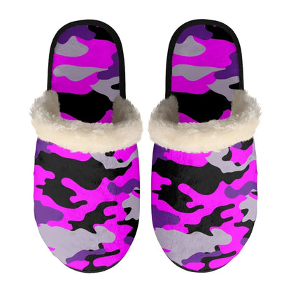 Unisex Indoor Home Pink Camouflage Plush Cotton Slippers Comfortable Keep Warm Flannel Upper EVA Soles With Anti-Slip Design