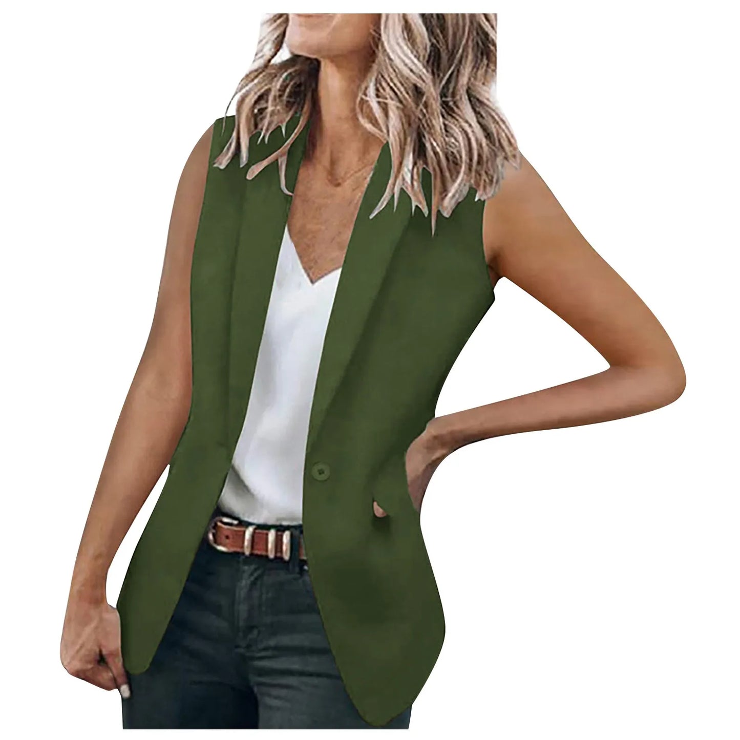 Fashion Office Blazer Vest Women Summer 2022 Turn-down Collar Single Button Wasitcoat Female White Color Sleeveless Jackets New