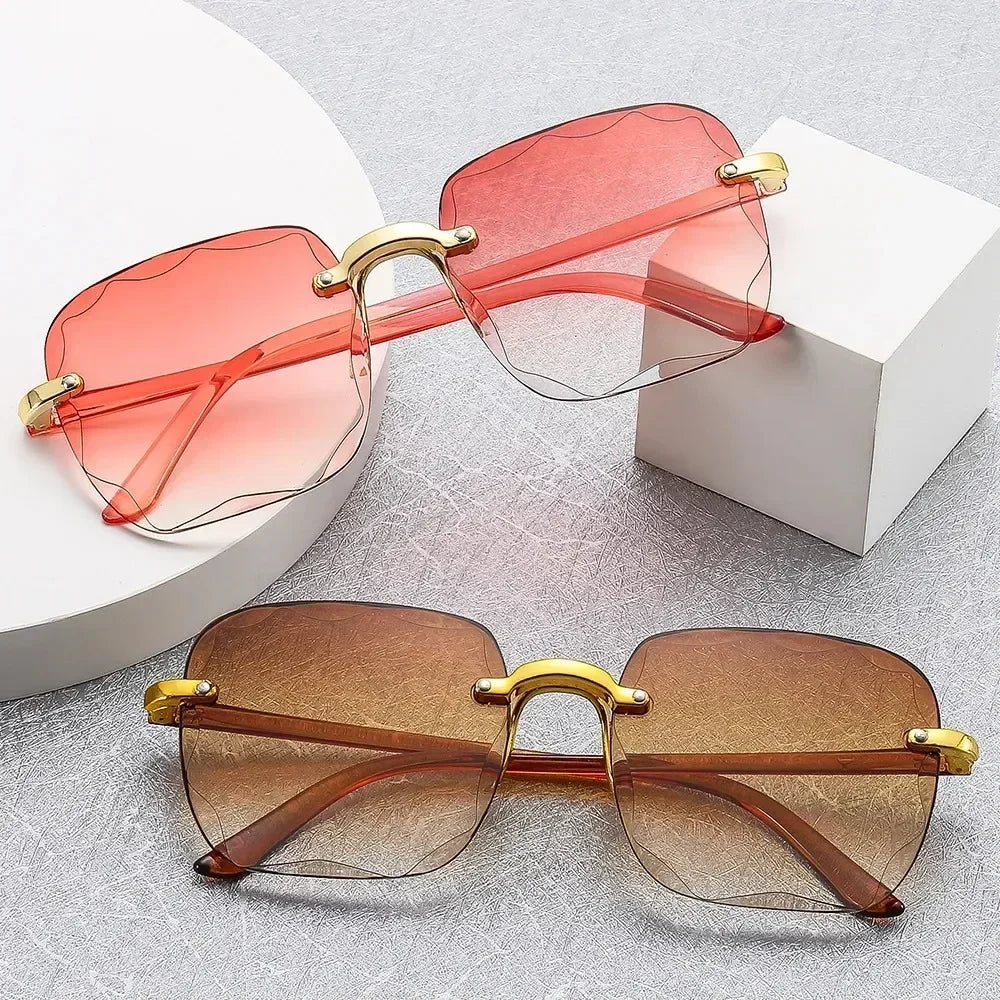 2024 New Rimless Women's Sunglasses Fashion Gradient Lenses Sun glasses Lady Vintage Alloy Legs Classic Designer Shades UV400