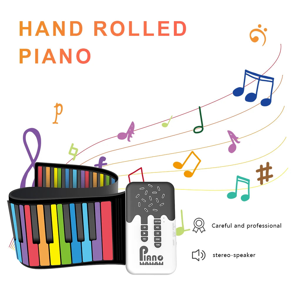 49 Keys Flexible Roll Up Piano Portable Educational Toys USB Input MIDI Out Bluetooth-Compatible Mp3 Headphone Gift for Children