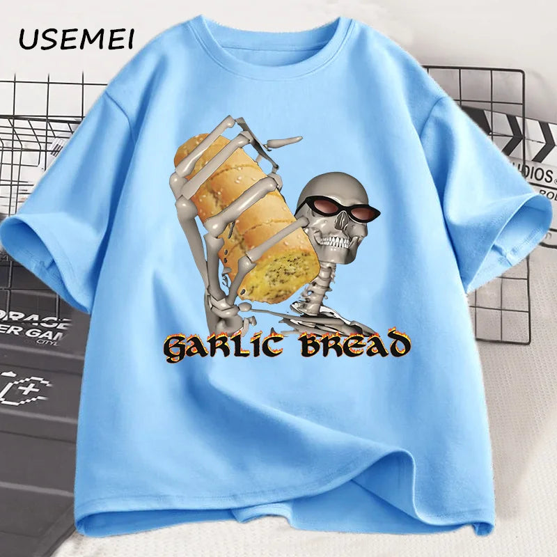 Evil Silly Skeleton T-Shirts Garlic Bread Skeleton Dank Meme T Shirt Funny Unhinged Printed Tshirt Men Women Causal Cotton Tee