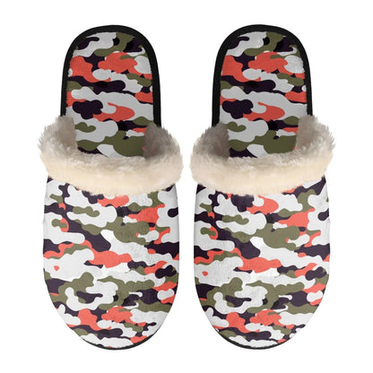 Unisex Indoor Home Pink Camouflage Plush Cotton Slippers Comfortable Keep Warm Flannel Upper EVA Soles With Anti-Slip Design