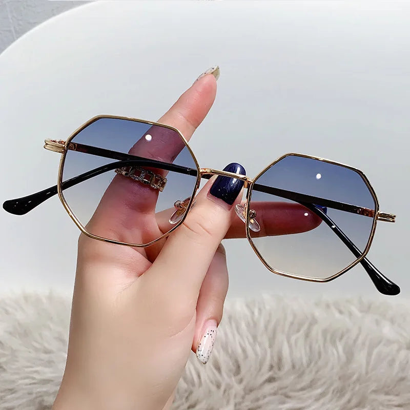 Brand Design Fashion New Polygonal Metal Sunglasses Retro Ladies Glasses Classic Trend Luxury Driving Travel Eyewear Uv400