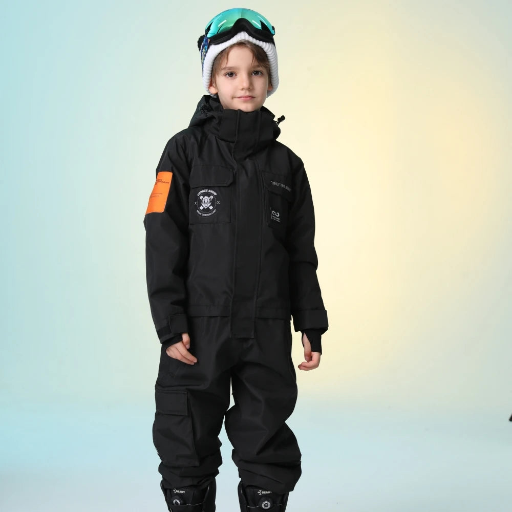 COPOZZ Thick Kids Ski Jacket Children Snowboard Jumpsuit Warm Jump Suit Waterproof Winter Hooded Clothes Overalls Boys and Girls