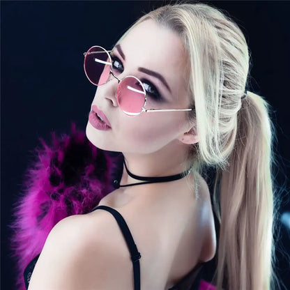 Fashion Disco Hippie Women Men Circle Glasses Round Sunglasses Metal Sunglasses Eyewear