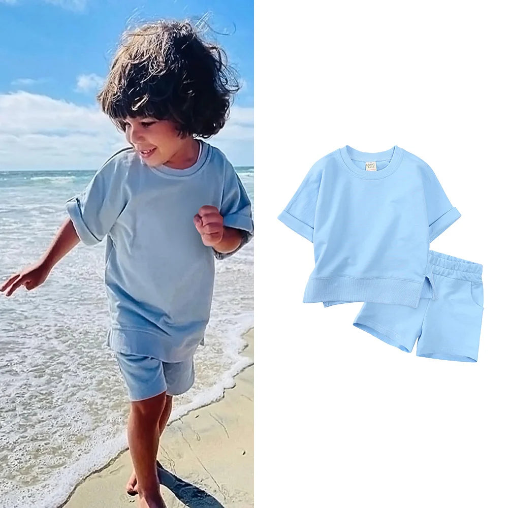 New Arrivals Summer Tracksuit Kids Clothes Sets For Girls Short Sleeve Cotton Top T-shirt+Shorts Boys Loungewear Outfits Suit