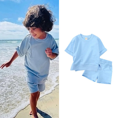 New Arrivals Summer Tracksuit Kids Clothes Sets For Girls Short Sleeve Cotton Top T-shirt+Shorts Boys Loungewear Outfits Suit