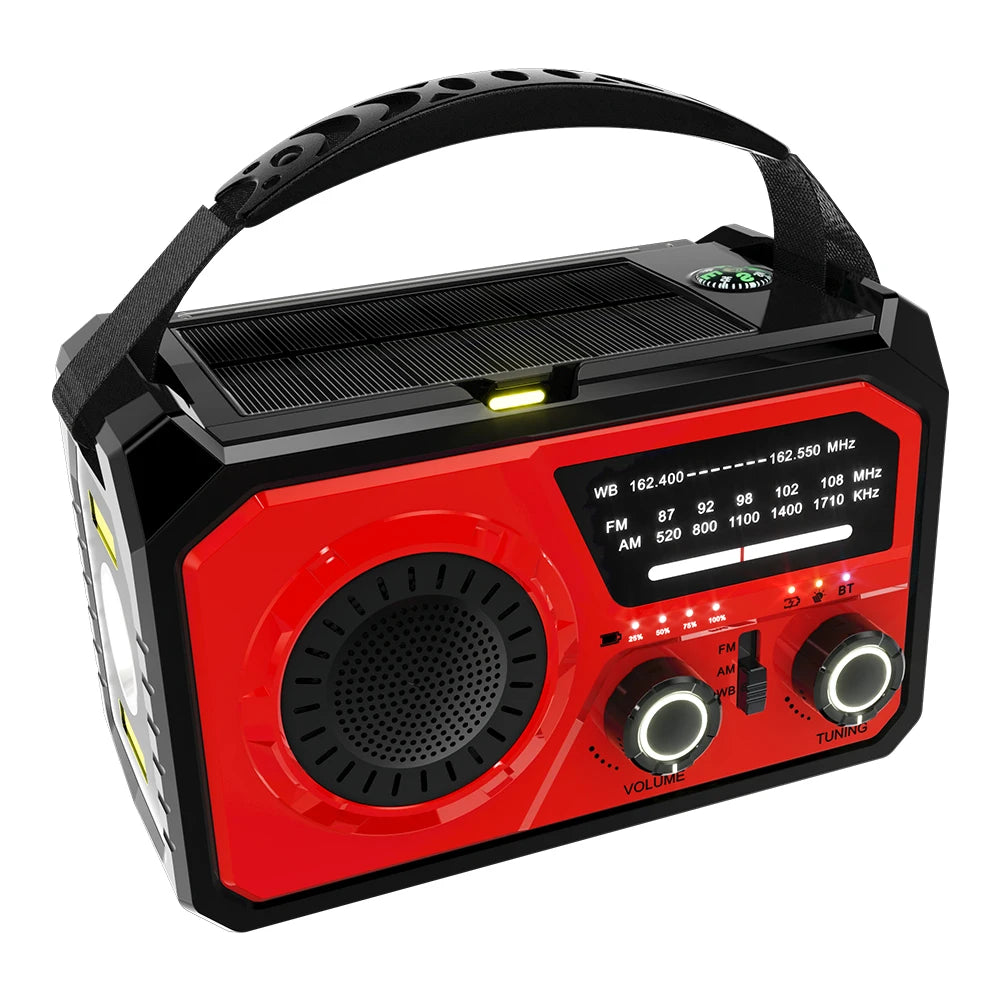 16000mAh AM/FM/WB NOAA Weather Radio Solar Hand Crank Radio LED Flashlight Reading Lamp Bluetooth5.3 Speaker Emergency Radio