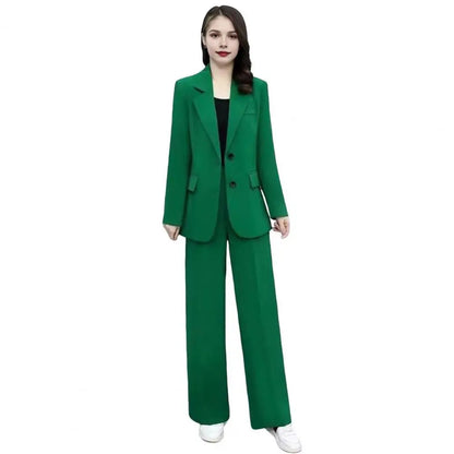 2004 Autumn Women Blazer Pants Set 2025 Spring  Lapel Single Button Blazer Coat Wide Leg High Waist Straight Leg Pants Suit