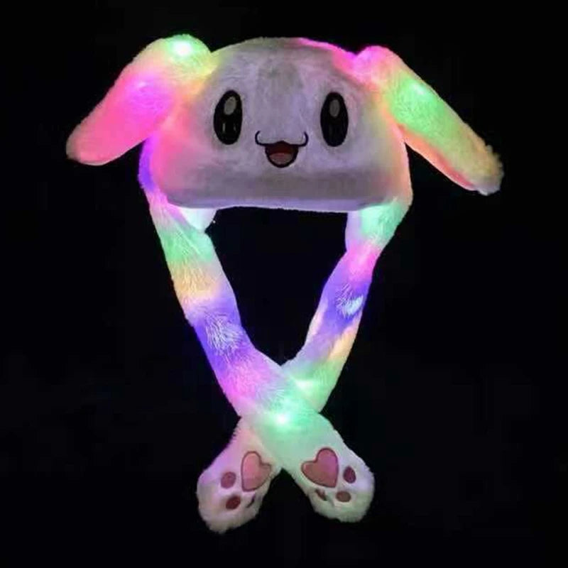 1Pcs Glowing Rabbit Hat Cute Plush Hat With Ears That Move Children'S Plush Toy Holiday Gift Cosplay Rabbit Ears Sports Hat