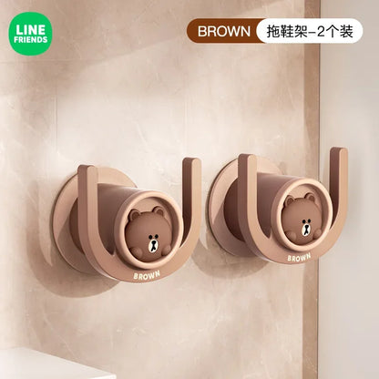 Brown Wall Mounted Cartoon Punch Free Wall Drain Slipper Storage Rack Line Friends Kawaii Home Bathroom Bathroom Slipper Rack