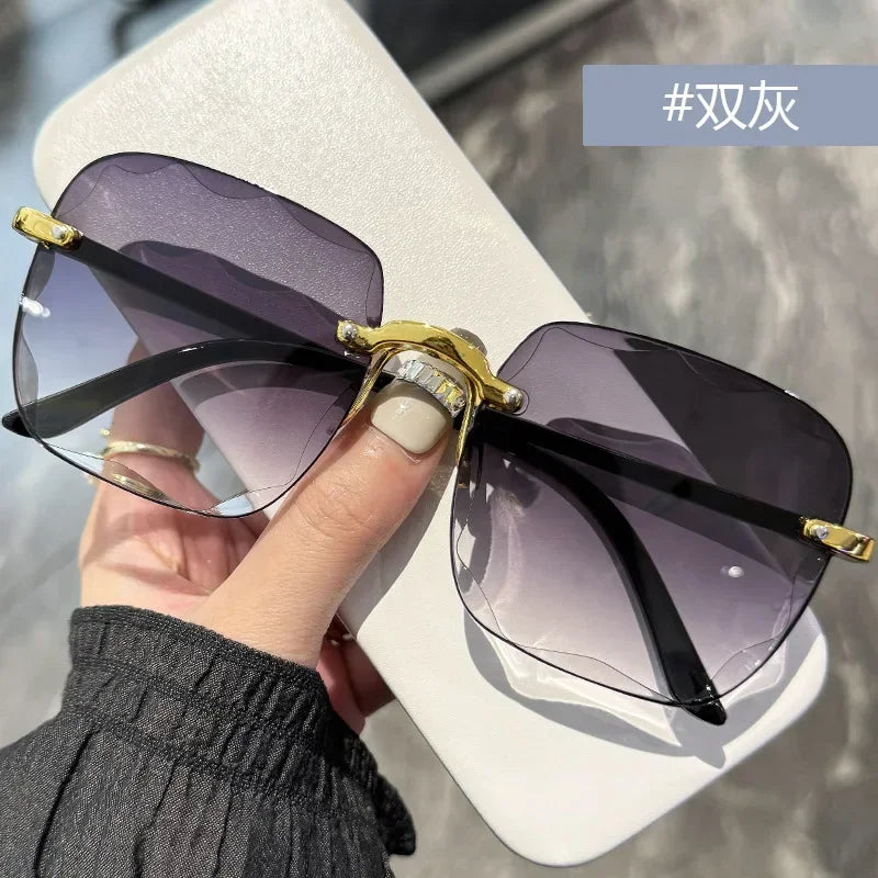 2024 New Rimless Women's Sunglasses Fashion Gradient Lenses Sun glasses Lady Vintage Alloy Legs Classic Designer Shades UV400