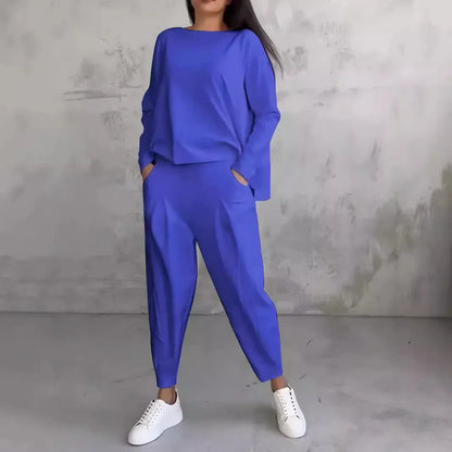 Women's Spring and Autumn Fashion Two-piece Set Irregular Long-sleeved Hoodie + Haren Pants Solid Color Casual Loose Suit Y2k