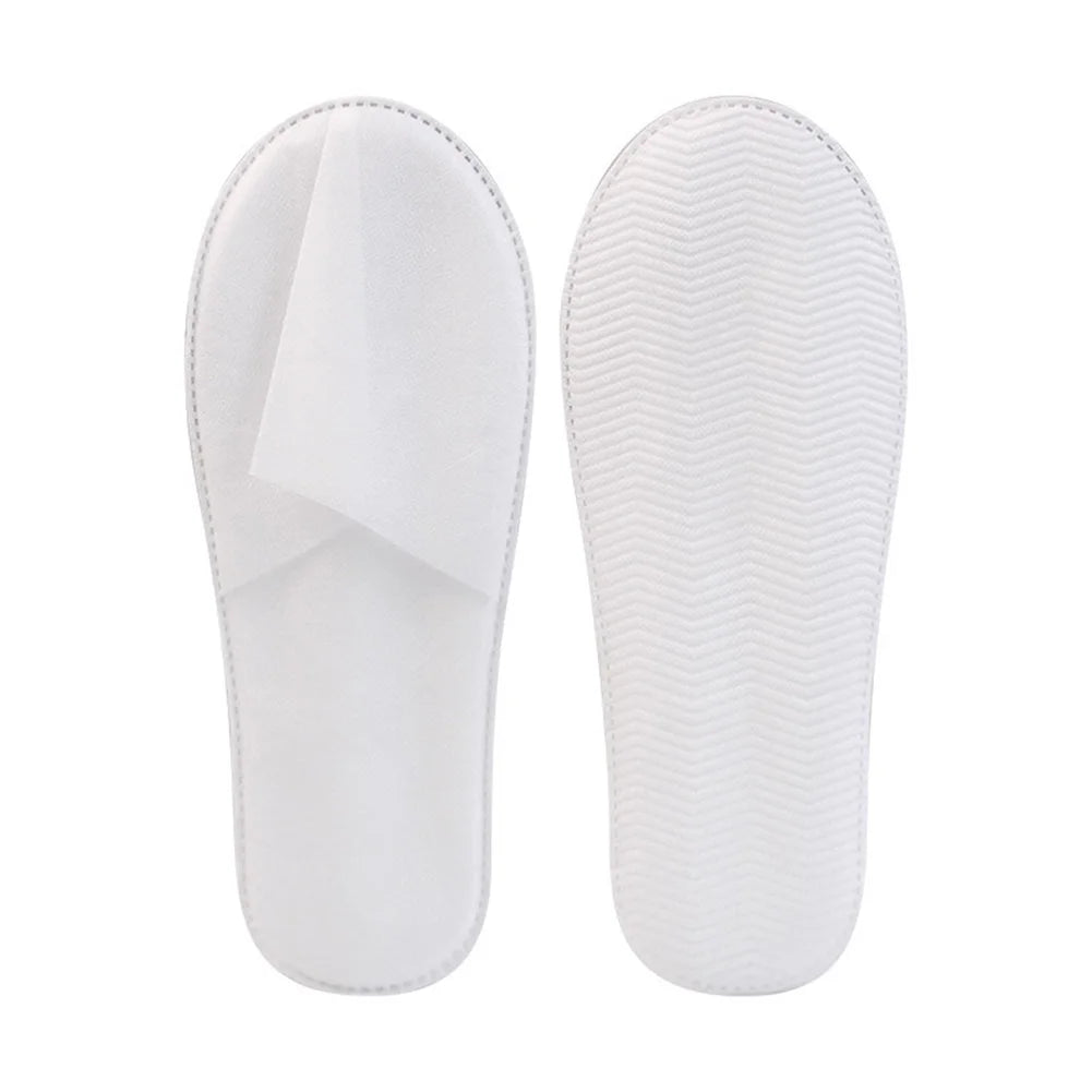 10pcs Disposable Slippers White Non Woven Travel Home Spa Slippers Women Men Business Hotel Unisex Closed-toe Slippers