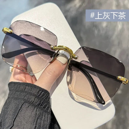 2024 New Rimless Women's Sunglasses Fashion Gradient Lenses Sun glasses Lady Vintage Alloy Legs Classic Designer Shades UV400