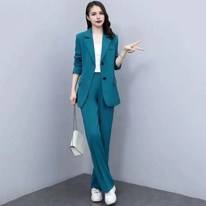 2004 Autumn Women Blazer Pants Set 2025 Spring  Lapel Single Button Blazer Coat Wide Leg High Waist Straight Leg Pants Suit