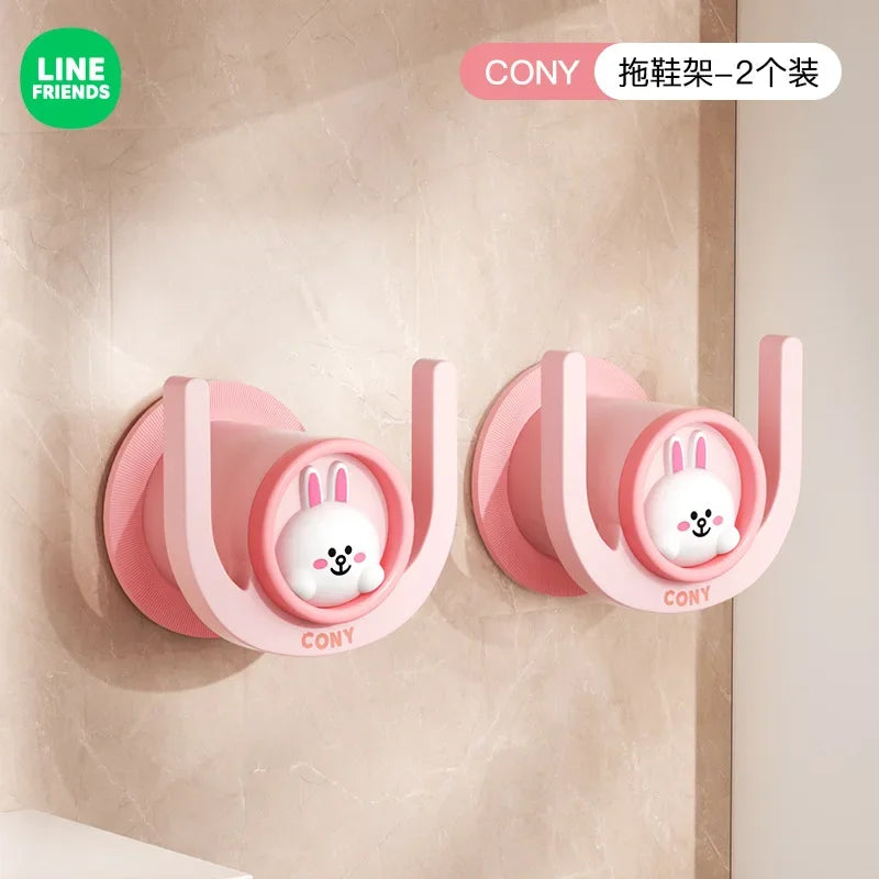 Brown Wall Mounted Cartoon Punch Free Wall Drain Slipper Storage Rack Line Friends Kawaii Home Bathroom Bathroom Slipper Rack