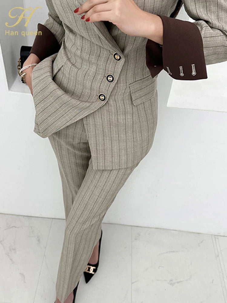 H Han Queen Autumn Winner Formal New Two Piece Set 2024 Elegant Long Sleeve Suit Jacket & Pants Sets Korean Casual Women's Suits