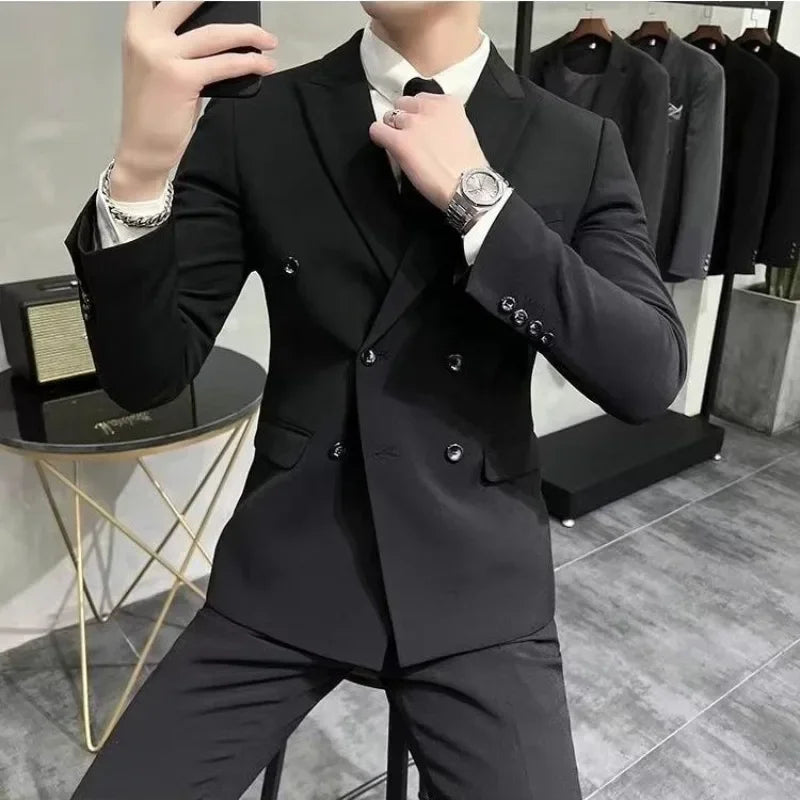 Wedding 2 Piece Outfit Set Male Slim Fit Full Men's Suits and Blazers Dress Formal Groom Clothes Elegant Spring Autumn Luxury