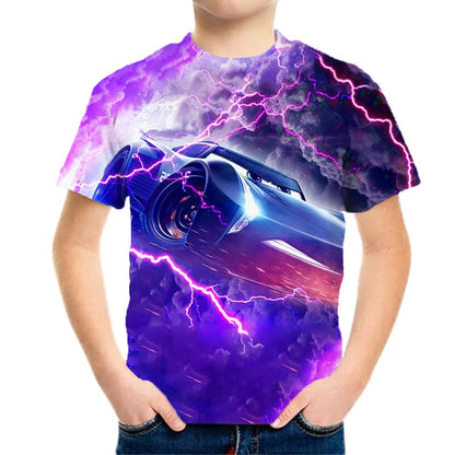 Kids Clothes Boys Purple Cool Racing Car Tee Shirts Graphics Tshirt Summer Children 's T-Shirt Clothing Teens Tops Korean Black