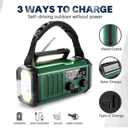 Woopker 10000mAh Radio XSY330 FM Emergency Radio Solar Hand Crank Generator AM/FM/NOAA LED Portable Radio SOS Alarm Power Bank