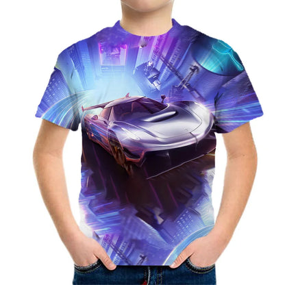 Kids Clothes Boys Purple Cool Racing Car Tee Shirts Graphics Tshirt Summer Children 's T-Shirt Clothing Teens Tops Korean Black