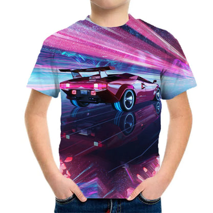 Kids Clothes Boys Purple Cool Racing Car Tee Shirts Graphics Tshirt Summer Children 's T-Shirt Clothing Teens Tops Korean Black