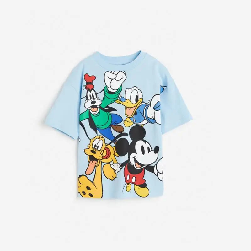 Printed Cartoon Mickey T-shirt Summer Clothing Loose Fashion Children's Wear Tops Tees Short Sleeved Kids Boy Clothes Tshirts