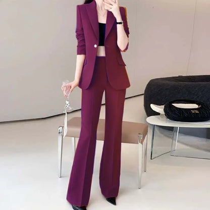 Women's 2024 Autumn New Fashion Professional Suit Jacket Pants Two Piece Korean Elegant Casual Blazer Coat Trousers Matching Set