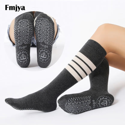 Women Breathable Yoga Socks Silicone Non Slip Cotton Knee High Ladies Fitness Dance Ballet Sports Pilates Grip Socks Slippers