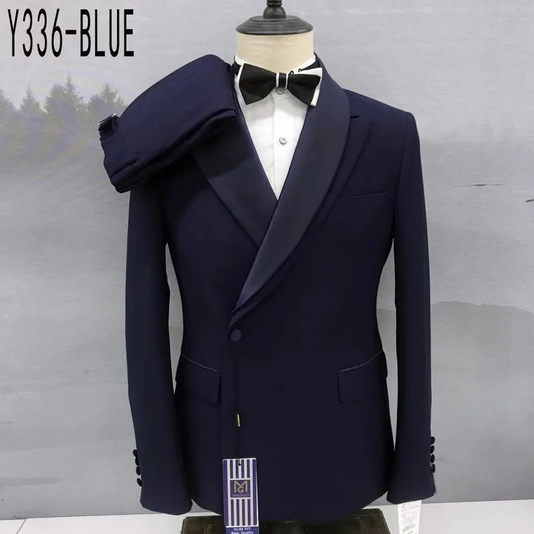 Fashion Black Suits for Men Slim Fit Double Breasted Blazer Pants 2 Pieces Set Prom Wedding Business Men Suit Shawl Lapel Tuxedo