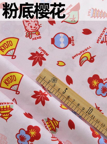 Japanese Style Cartoon Fabric Cute Illustration Comic Character Children Chintz for Sewing Clothes Dresses by Half Meter