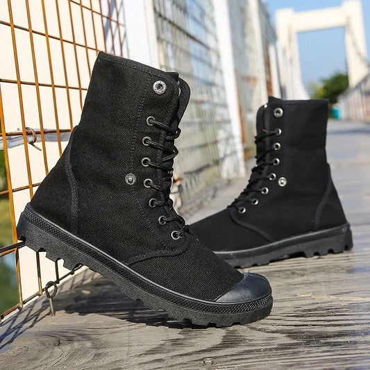 Men's High Top Canvas Boots 2024new Breathable Casual Shoes for Men Lace Up Ankle Boot Outdoor Non Slip Sneakers Botas Masculina