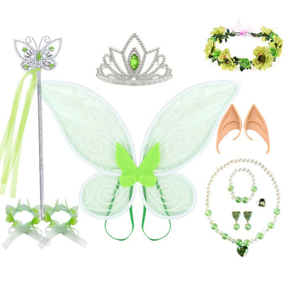 Tinker Bell Girls Fairy Princess Dress Kid Cosplay Elf Costume Tinkerbell Halloween Carnival Party Clothes Fantasy Green Vestido