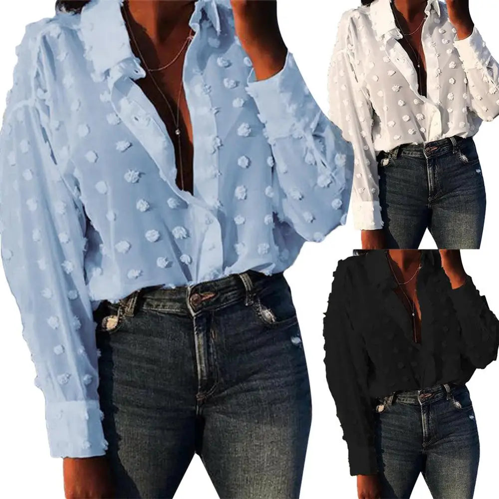 Womens Tops and Blouses Elegant Long Sleeve chemise femme Polka Dot Loose OL Shirt Ladies Chiffon Blouse Dames blusa feminina