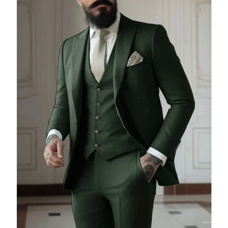 Light Green Suits Men Suits 3 Pieces Wedding Wear Business Male Groom Wedding Dress Jacket Vest Pants Set Blazers Man Fahion