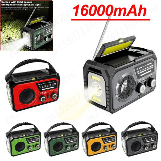 16000mAh AM/FM/WB NOAA Weather Radio Solar Hand Crank Radio LED Flashlight Reading Lamp Bluetooth5.3 Speaker Emergency Radio