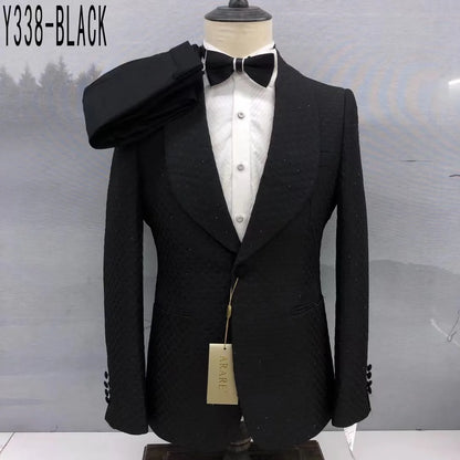 Fashion Black Suits for Men Slim Fit Double Breasted Blazer Pants 2 Pieces Set Prom Wedding Business Men Suit Shawl Lapel Tuxedo