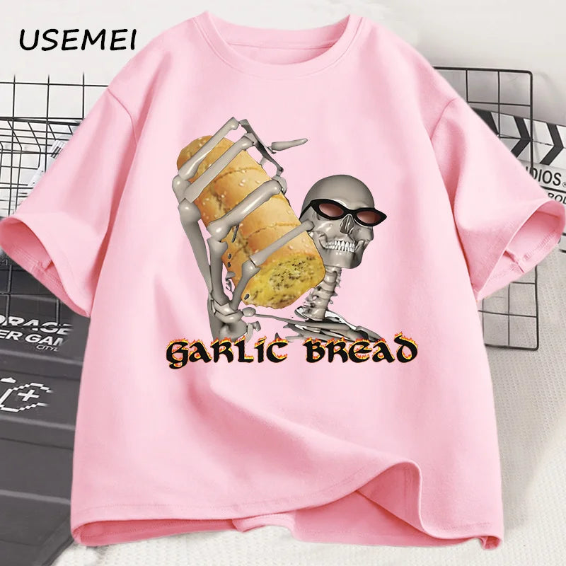 Evil Silly Skeleton T-Shirts Garlic Bread Skeleton Dank Meme T Shirt Funny Unhinged Printed Tshirt Men Women Causal Cotton Tee