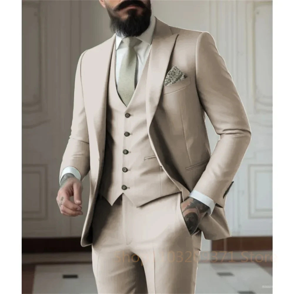 Light Green Suits Men Suits 3 Pieces Wedding Wear Business Male Groom Wedding Dress Jacket Vest Pants Set Blazers Man Fahion