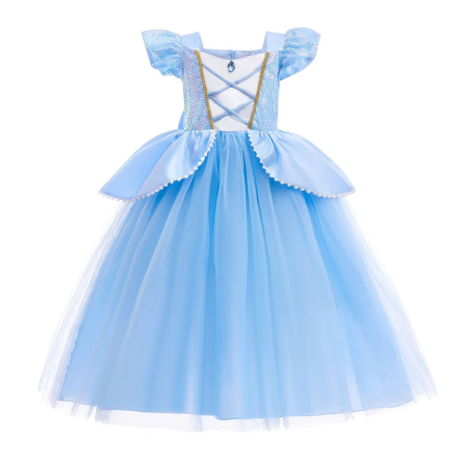 Children Snow Queen Dress Kids Princess Christmas Cosplay Dress Girls Elsa Belle Performance Luxury Clothing Party Fancy Clothes