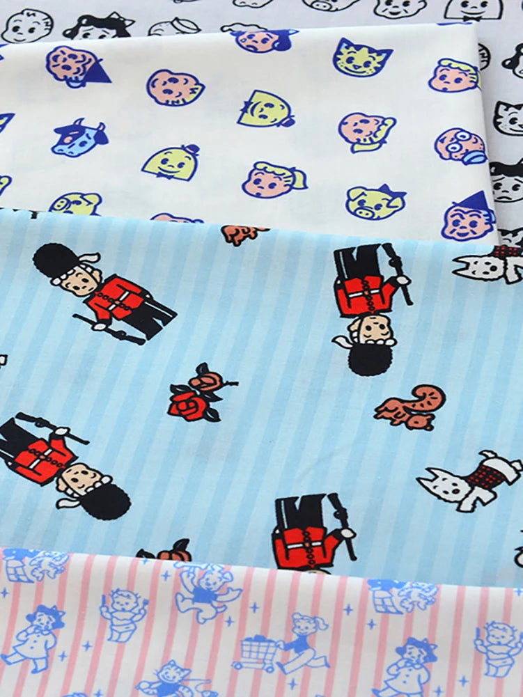 Japanese Style Cartoon Fabric Cute Illustration Comic Character Children Chintz for Sewing Clothes Dresses by Half Meter