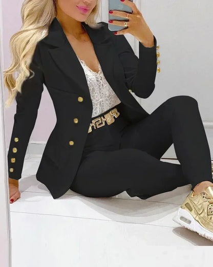 2025 Women Formal Jacket & Trousers Office Lady Outfits Autumn Women Two Pieces Set Print Blazer Coat & Pants Suit Sets Female