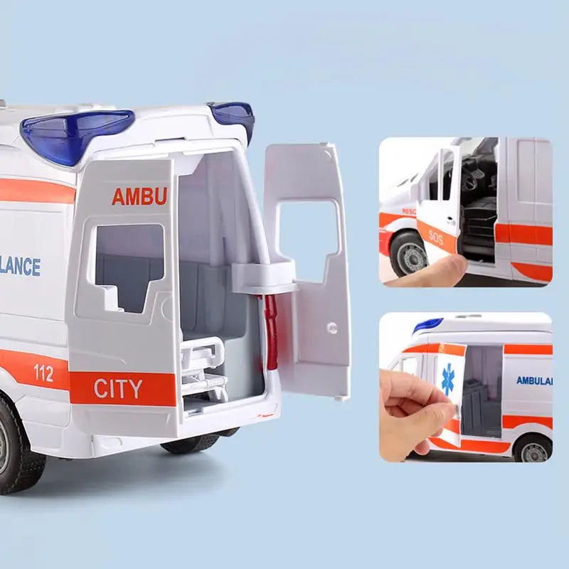 Simulation Ambulance Model Pull Back Sound And Light Die-casting Car Toy Police Special Car Toys Gifts for Children's boys