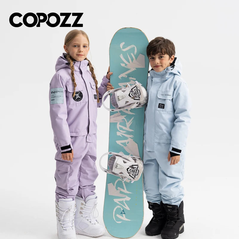 COPOZZ Thick Kids Ski Jacket Children Snowboard Jumpsuit Warm Jump Suit Waterproof Winter Hooded Clothes Overalls Boys and Girls