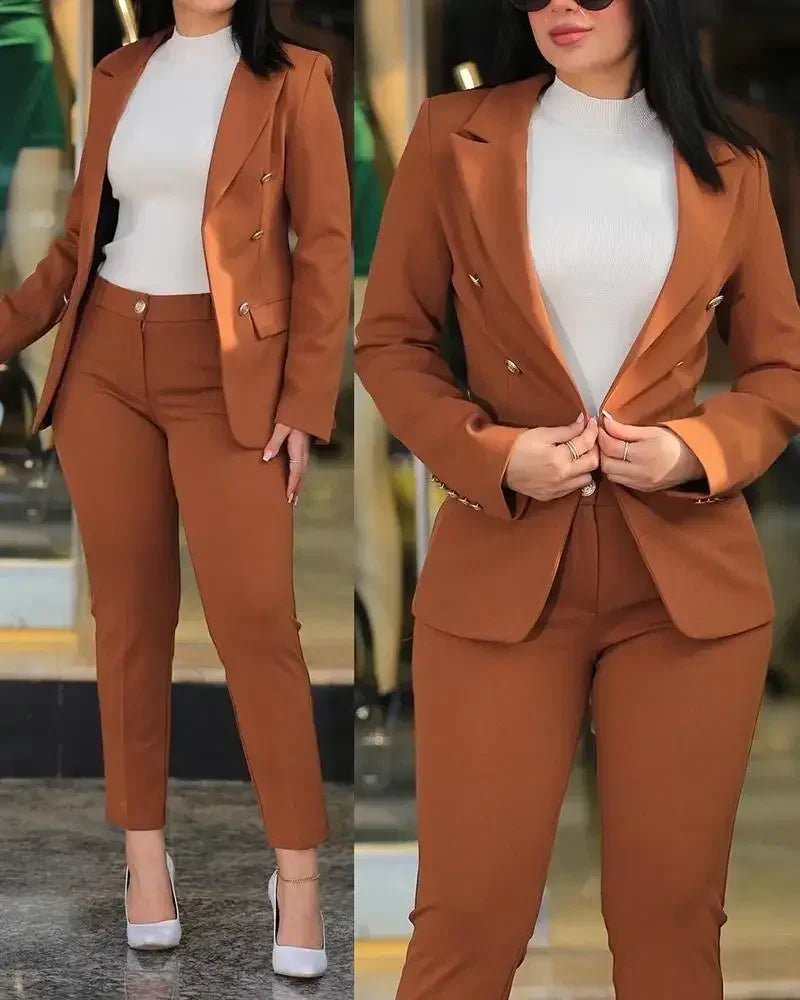 2025 Women Formal Jacket & Trousers Office Lady Outfits Autumn Women Two Pieces Set Print Blazer Coat & Pants Suit Sets Female