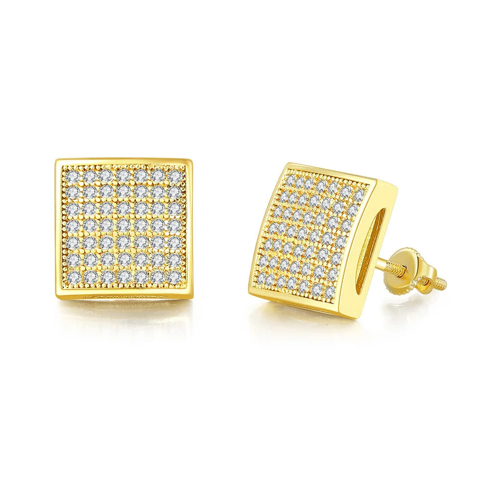 Hip Hop 8MM Square Stud Earrings For Women Men Iced Out Bling Micro Full Pave Rhinestone CZ Stone Earring Trendy Jewelry OHE127