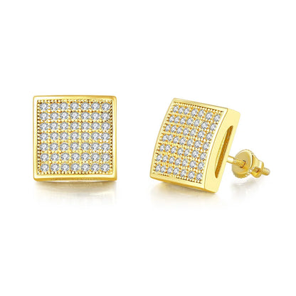 Hip Hop 8MM Square Stud Earrings For Women Men Iced Out Bling Micro Full Pave Rhinestone CZ Stone Earring Trendy Jewelry OHE127