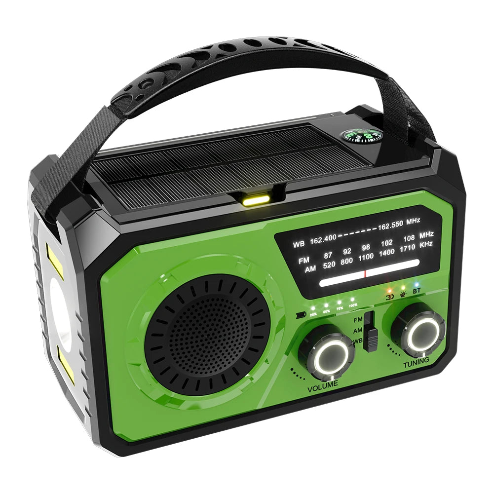 16000mAh AM/FM/WB NOAA Weather Radio Solar Hand Crank Radio LED Flashlight Reading Lamp Bluetooth5.3 Speaker Emergency Radio